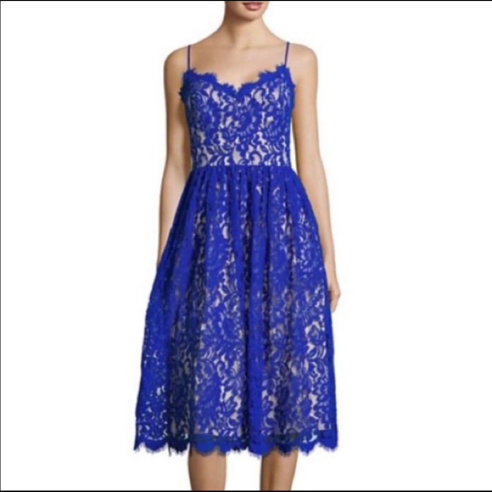 Eliza J Gathered Lace MIDI Dress Cobalt Blue
Size 4